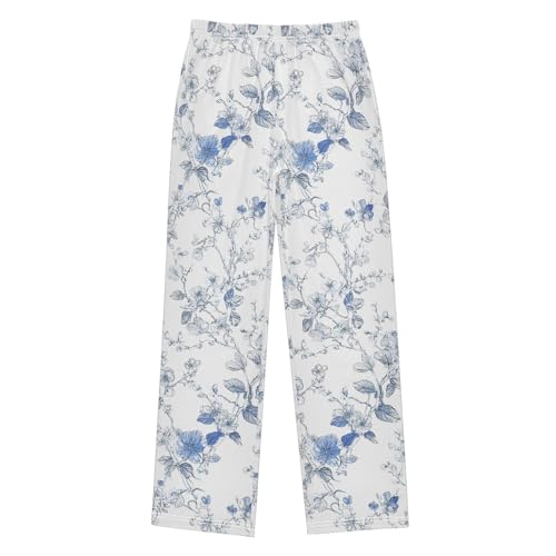Blue Floral White Paisley Pajama Pants Long Sleep Pant Soft PJ